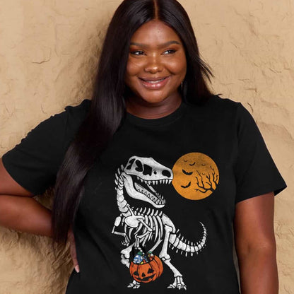 Simply Love Full Size Dinosaur Skeleton Graphic Cotton T-Shirt from Fierce Fusion