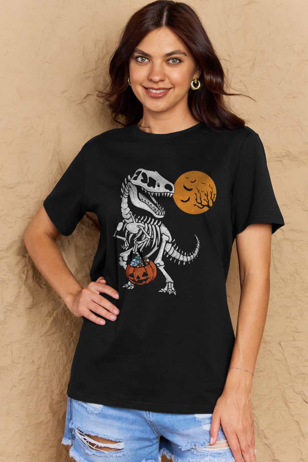 Simply Love Full Size Dinosaur Skeleton Graphic Cotton T-Shirt from Fierce Fusion